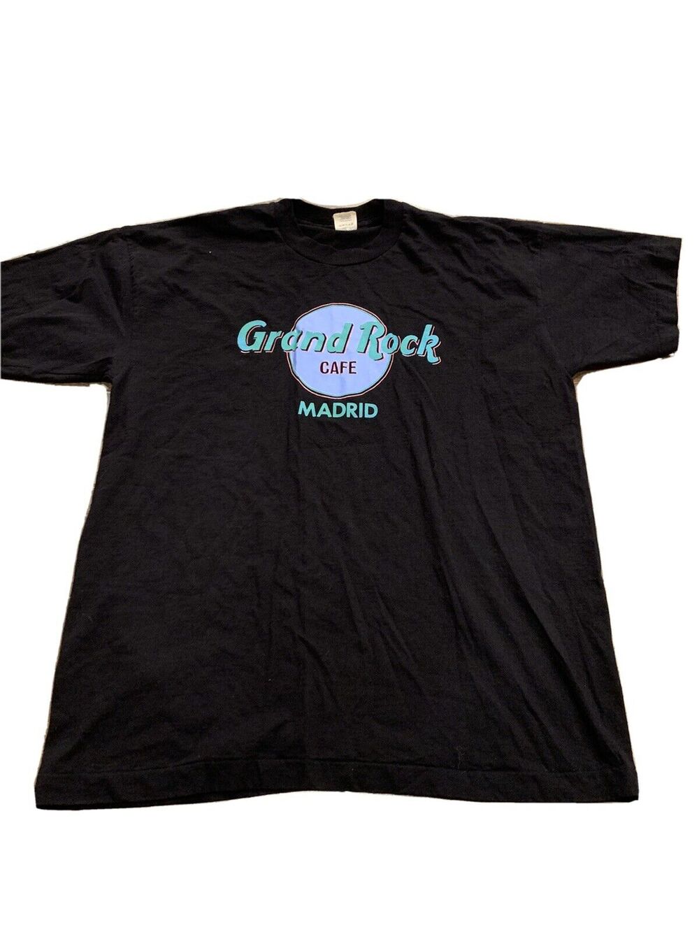 Vintage Screen Stars Grand Rock Madrid Black Short Sleeve T-shirt Size XL